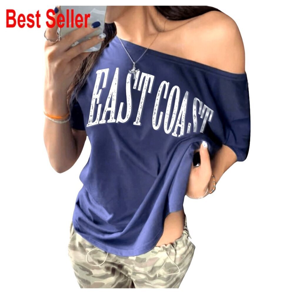 Oversized Off Shoulder Graphic Tee Vintage Y2K Trendy Casual Tops